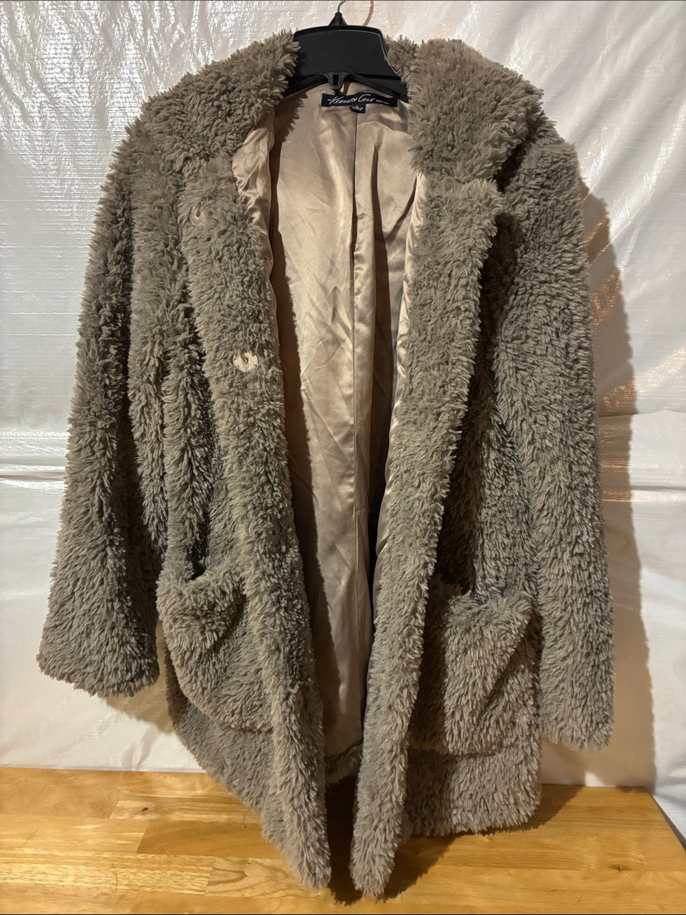 Kenneth Cole Taupe Plush Teddy Jacket